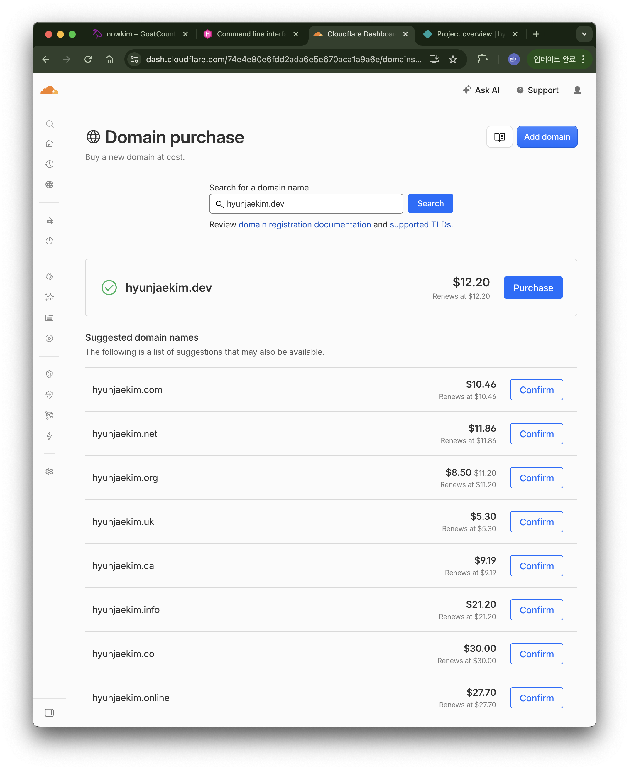 Buying the domain in Cloudflare